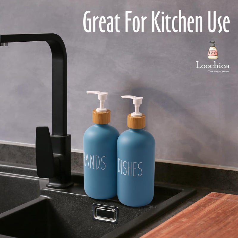 Loochica Blue 2 Pack Glass Soap Dispenser Set, Hand and Dish Glass Soap Dispensers for Kitchen Sink, Kitchen Soap Dispenser Set Suitable for Kitchen Décor - Image 5